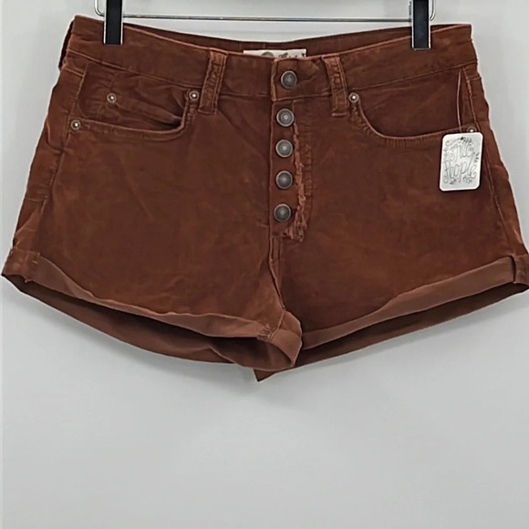 We The Free Corduroy Exposed Button Fly Roll Up Shorts in Bourbon - NEW - 26 - Picture 1 of 9